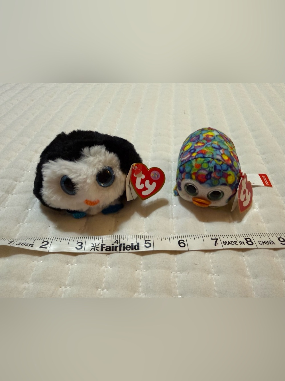 Ty Beanie Boos Plush Duo - Black & White Penguin and Multicolor Confetti Owl